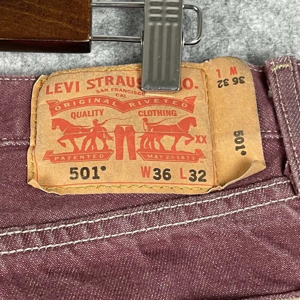 Levis 501 Jeans Mens 34x27 Pink‎ Red Cotton Straight Denim Mid Rise READ